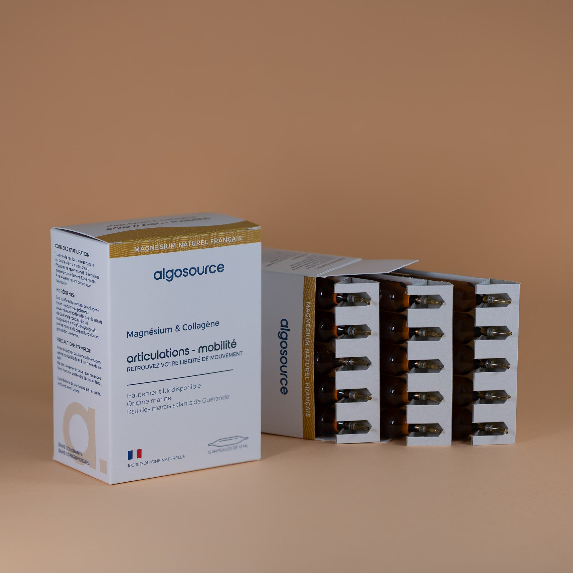 15 ampoules de magnesium marin liquide et de collagene marin breton pour la santé des articulations