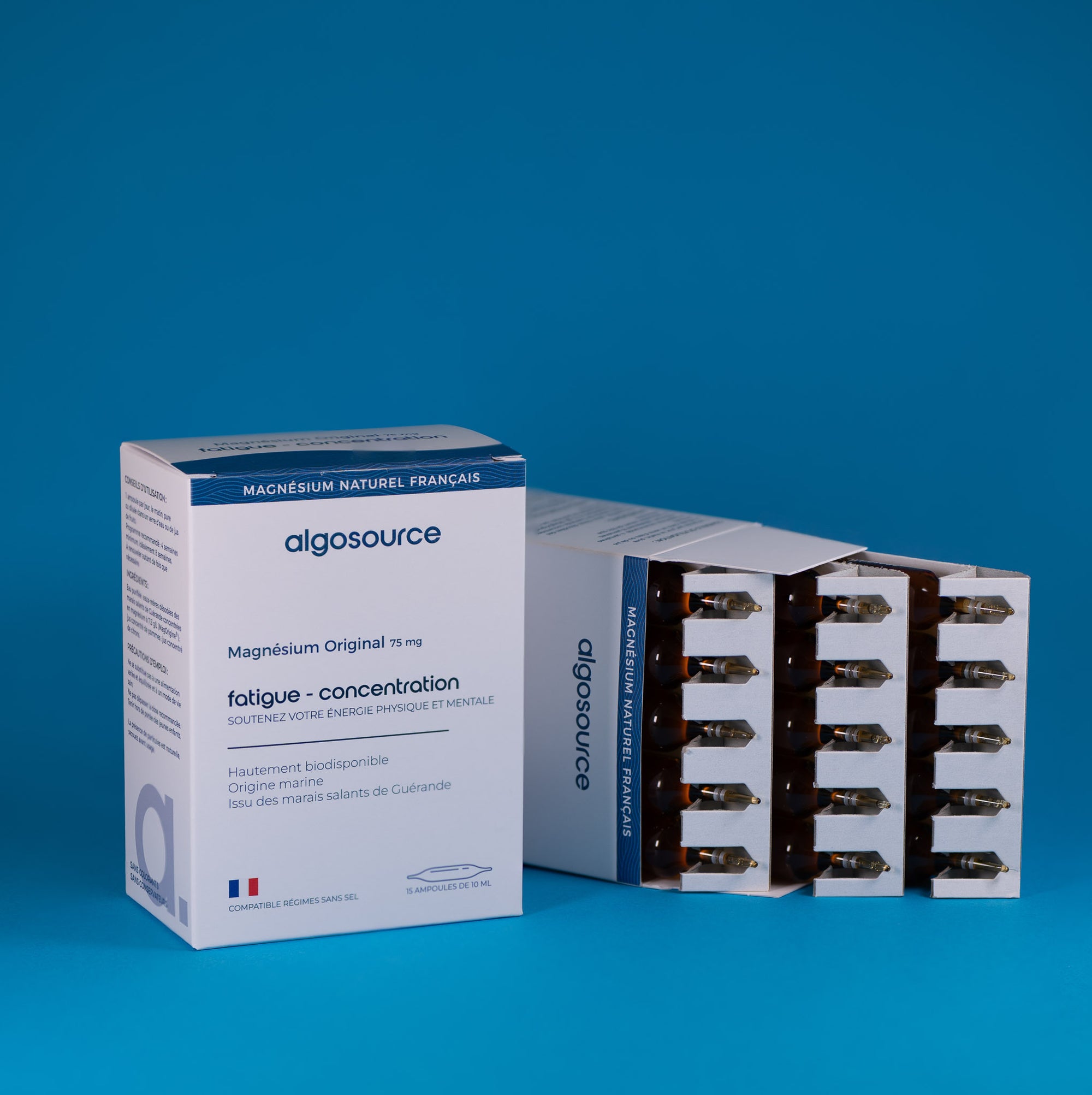 15 ampoules de magnésium original liquide de Guérande pour la fatigue et la concentration