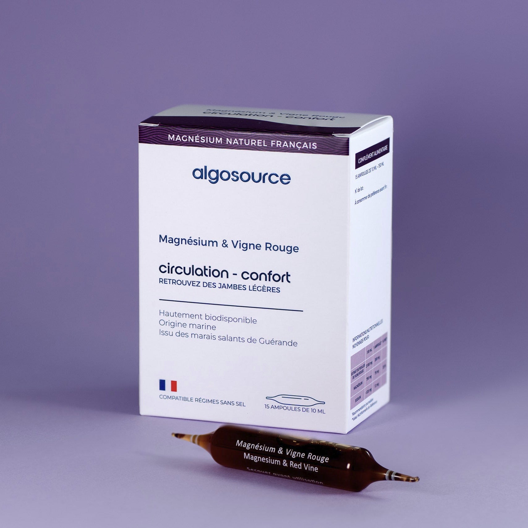 15 ampoules de magnesium marin de guerande avec vigne rouge