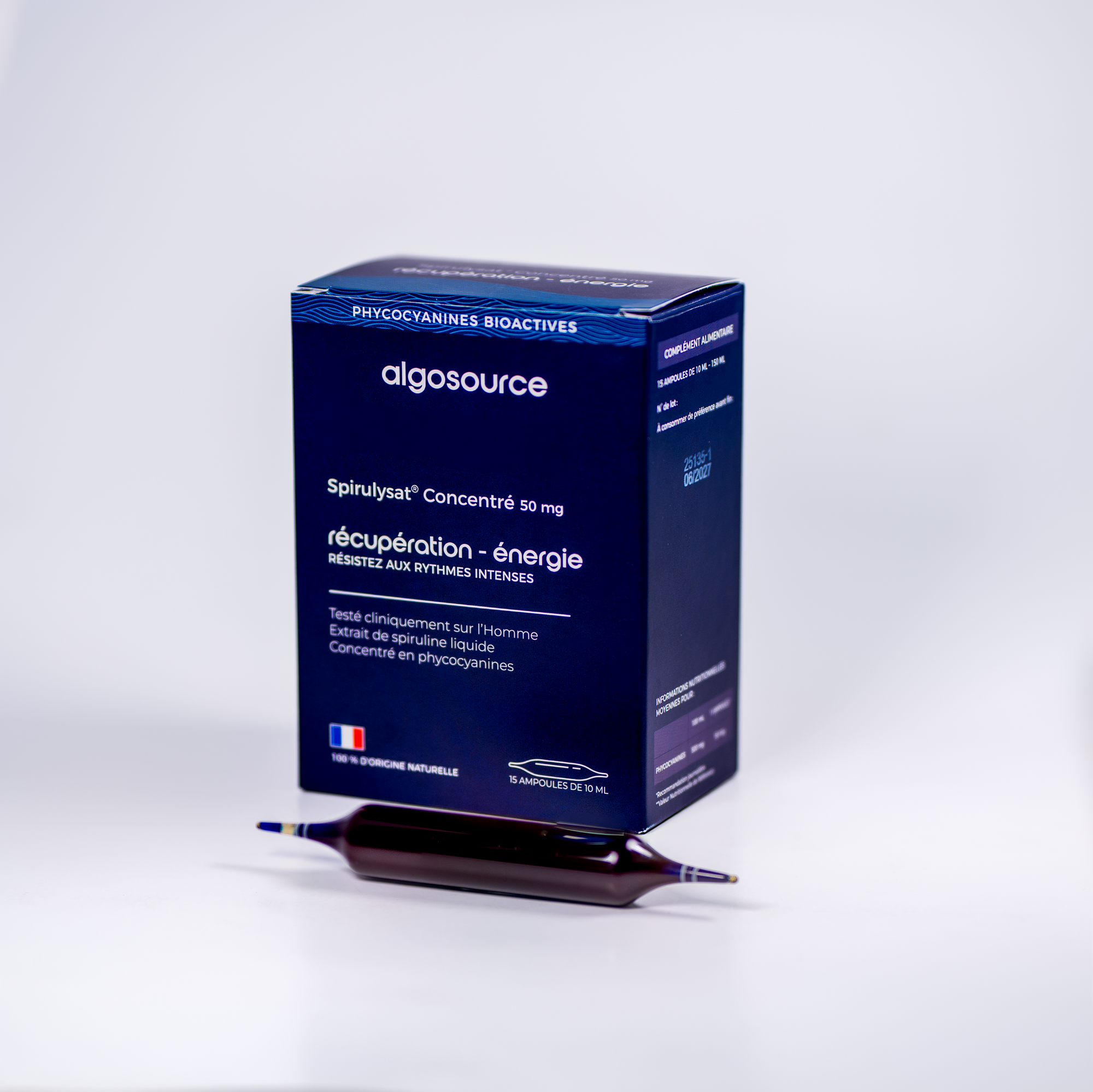 15 ampoules de spiruline bleue concentrée en phycocyanines 50 mg