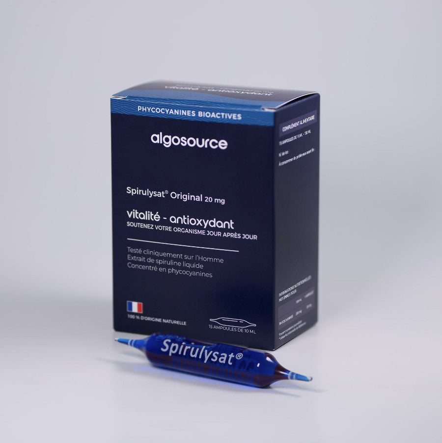 15 ampoules de Spirulysat Original pour la vitalité quotidienne grâce aux phycocyanines de la spiruline