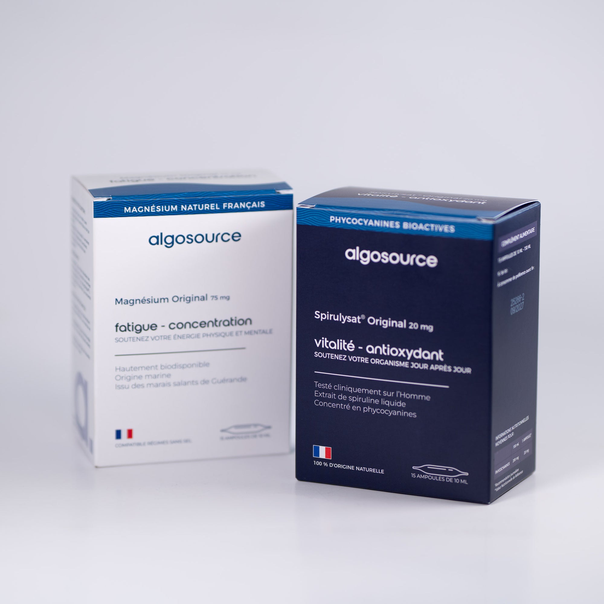 Magnesium marin naturel de guerande et spiruline bleue liquide algosource phycocyanines