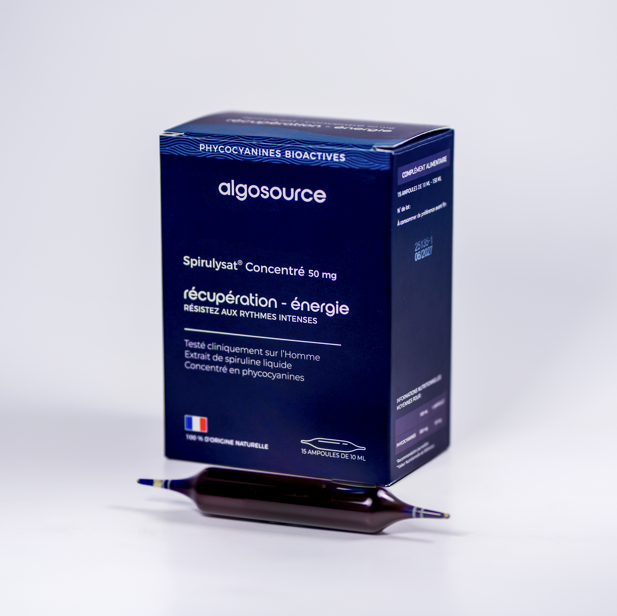 Résistez aux rythmes intenses grâce a la spiruline liquide bleue d'algosource pour la récupération et le regain d'énergie